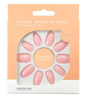 24 Pack Almond Shaped Artificial Nails - Light Pink Gloss