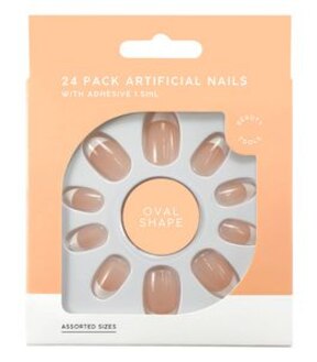 24 Pack Oval Shaped Artificial Nails - French Gloss