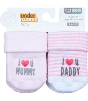 2 Pack Underworks Baby Organic Cotton Socks