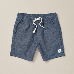 Linen Blend Volley Shorts - Navy Blue 