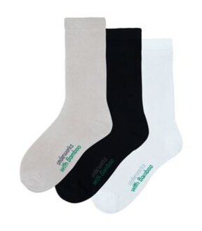 Underworks 3 Pack Organic Bamboo Crew Socks - Oat/Black/White
