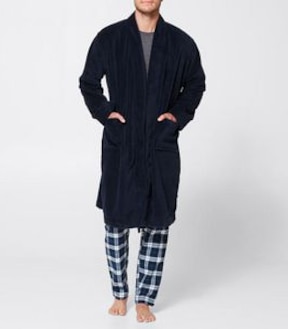 Jacquard Fleece Dressing Gown - Navy