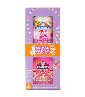 Elmer's Gue Premade Slime Mix-Ins, 2 x 8oz Jar - Animal Party Variety - Scented Crunchy Slime and Bingsu Bead Slime