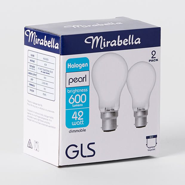 Mirabella 2 Pack Halogen 42W Bayonet Globes - Pearl Mirabella 2 Pack Halogen 42W Bayonet Globes - Pearl