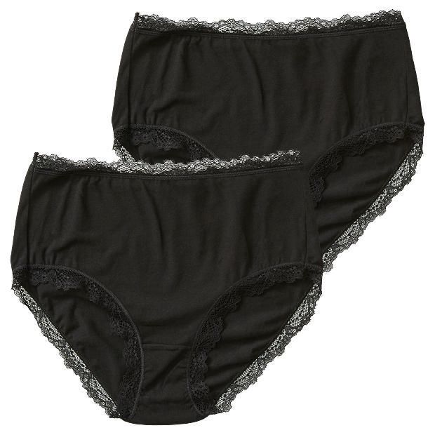 2 Pack Cotton & Lace Full Briefs Black Target Australia