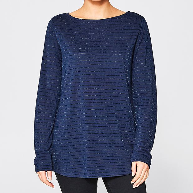 Metallic Stripe Boat Neck Top Metallic Stripe Boat Neck Top