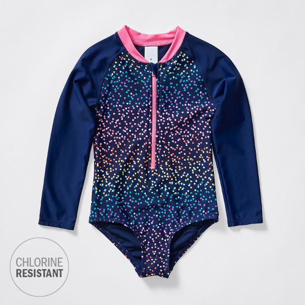 Long Sleeve Chlorine Resistant Confetti Print Rash Onesie Long Sleeve Chlorine Resistant Confetti Print Rash Onesie