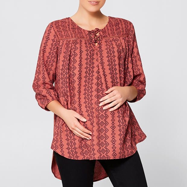Maternity Lace-Up Peasant Top Maternity Lace-Up Peasant Top