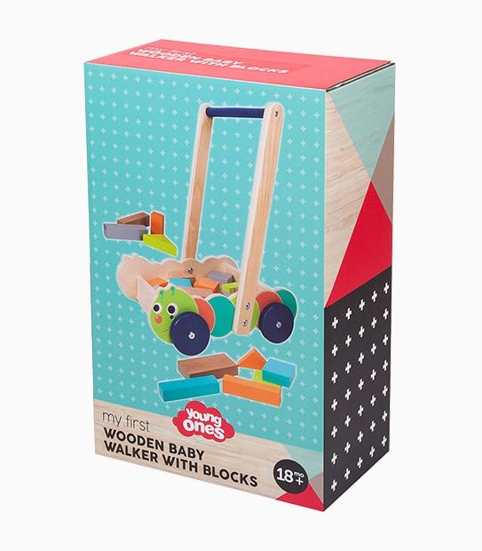 Young Ones My First Wooden Baby Walker With Blocks