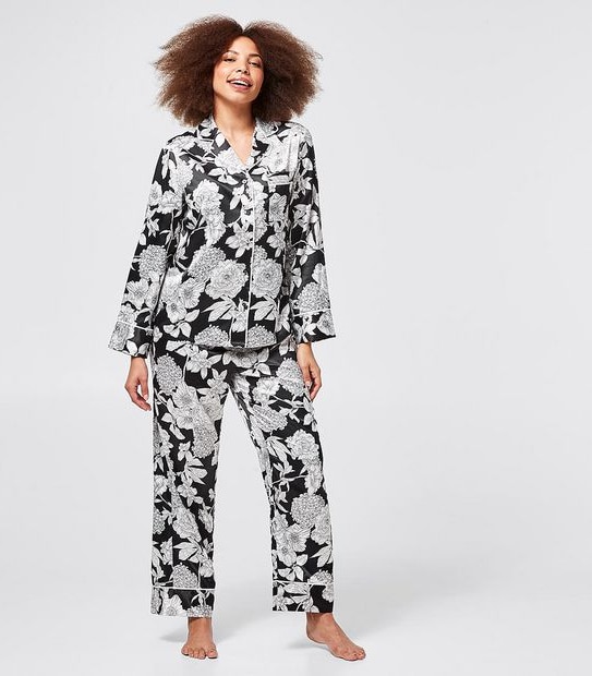 Satin Pyjama Box Set - Black Floral