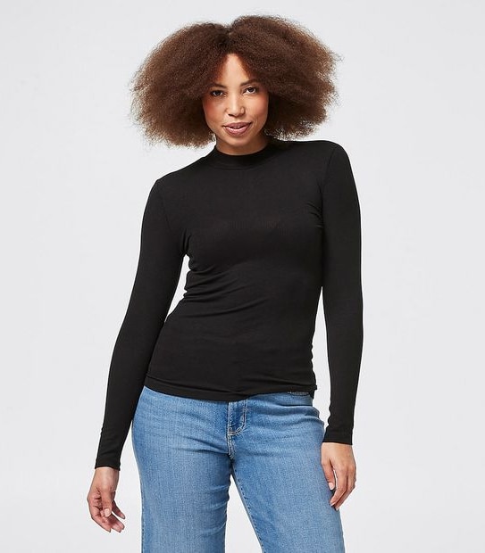 Mock Neck Ribbed Skivvy - Black