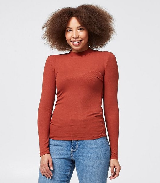 Mock Neck Ribbed Skivvy - Burnt Orange