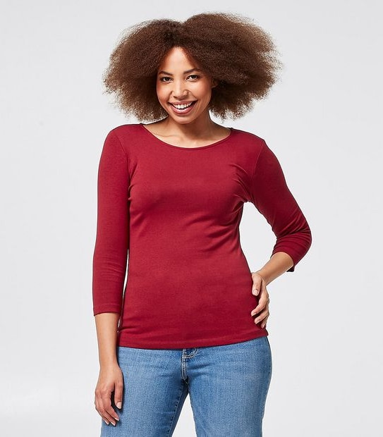3/4 Sleeve Crew Neck Top - Red