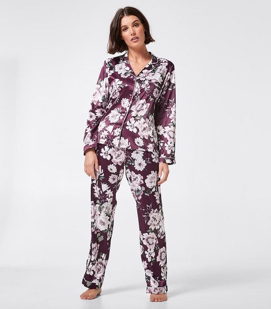 Preview Full Length Satin Sleep Set - Burgundy Floral
