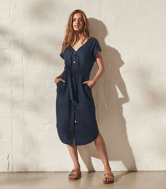 Short Sleeve European Linen Shift Dress