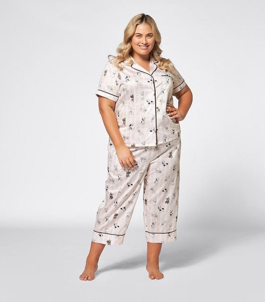 Womans Extended sizing French Bulldog 3/4 Pyjama Set