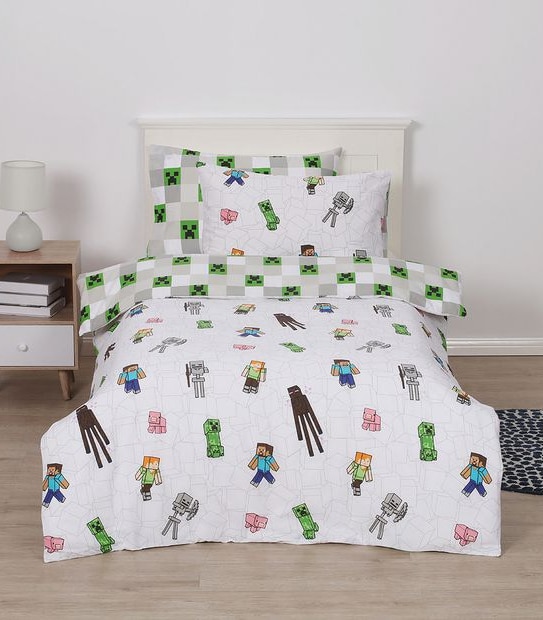 Minecraft Pixel Quilt Cover Set - Single Bed