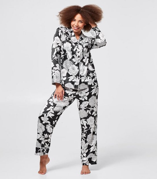 Satin Pyjama Box Set - Black Floral