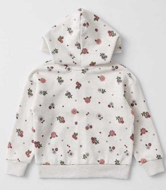 Floral Print Zip Thru Hoodie - Vanilla
