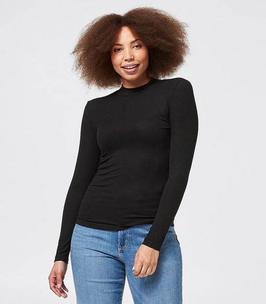 Mock Neck Ribbed Skivvy - Black