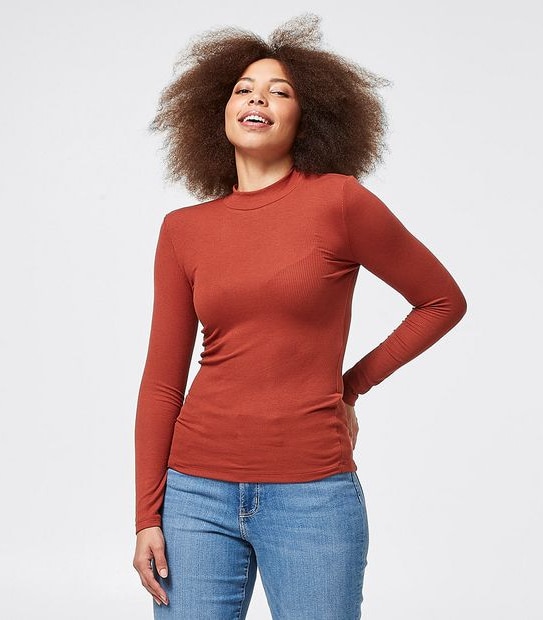 Mock Neck Ribbed Skivvy - Burnt Orange
