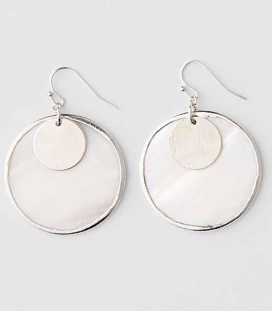 White Shell Disc Earrings - Silver