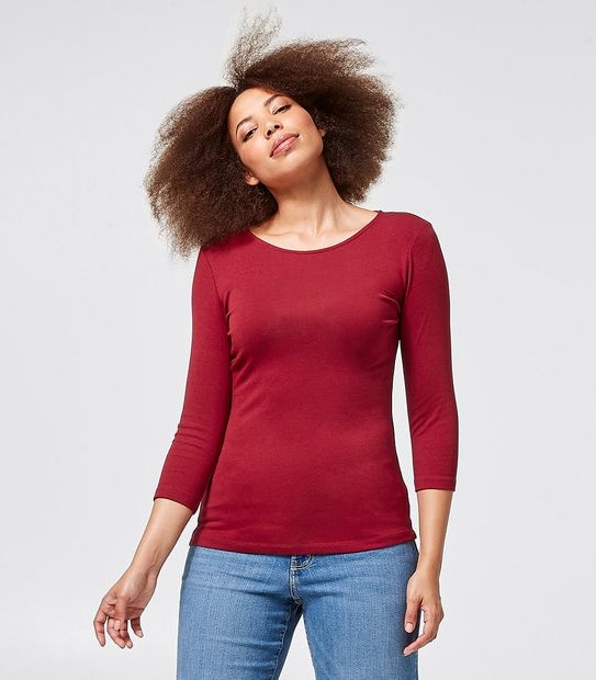 3/4 Sleeve Crew Neck Top - Red