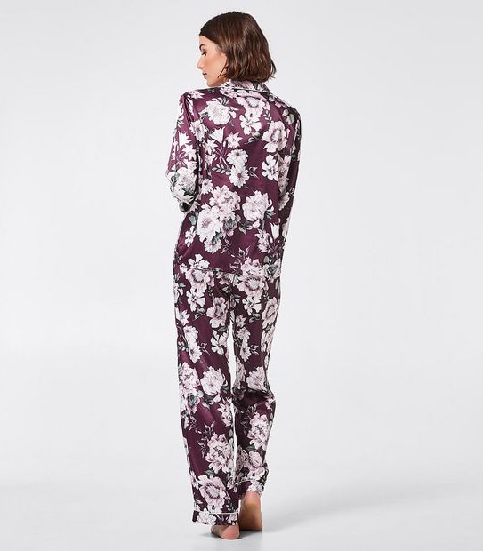 Preview Full Length Satin Sleep Set - Burgundy Floral