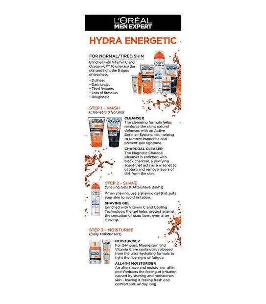 L'Oreal Paris Men Expert Hydra Energetic Deep Exfoliating Daily Face Scrub 100ml - Natural Exfoliating Particles