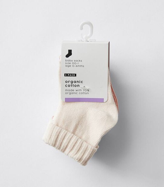 Baby Organic Cotton 3 Pack Socks