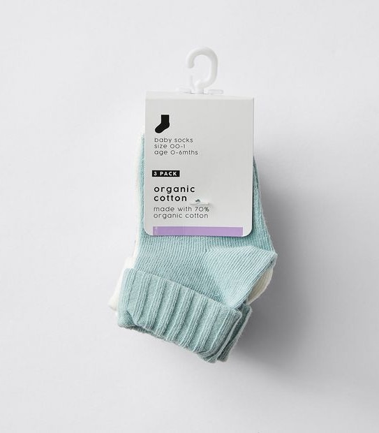 Baby Organic Cotton 3 Pack Socks
