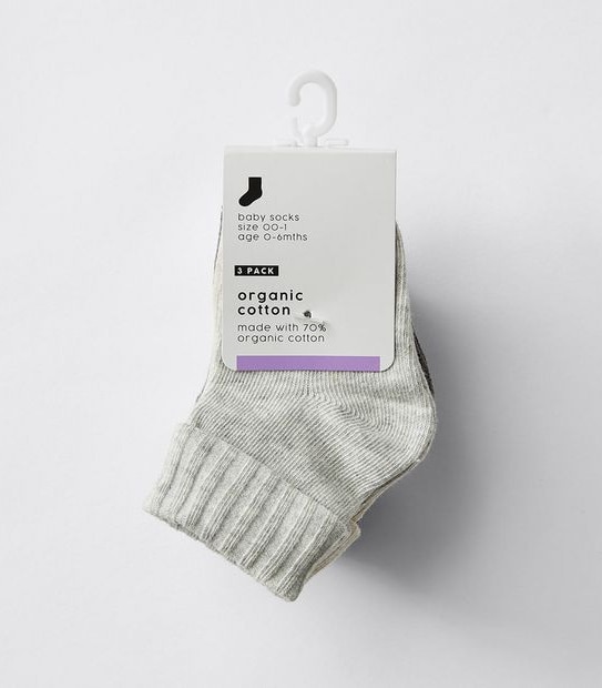 Baby Organic Cotton 3 Pack Socks