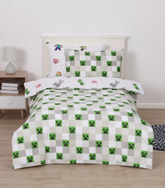 Minecraft Pixel Quilt Cover Set - Single Bed