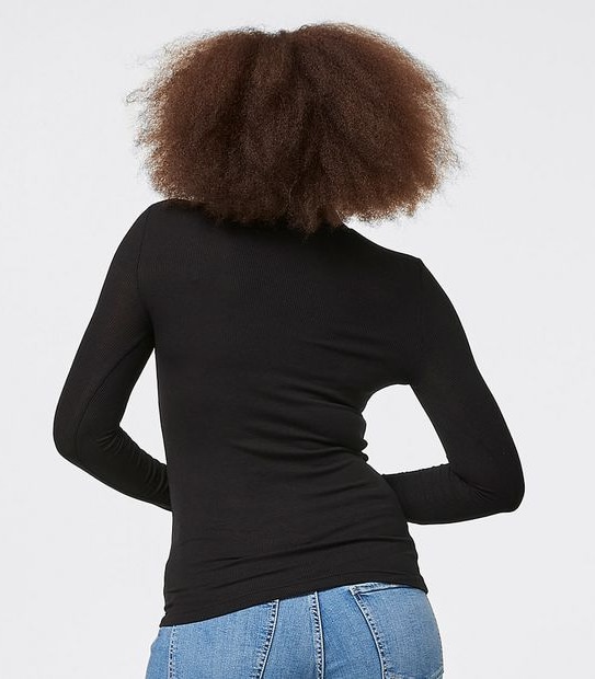 Mock Neck Ribbed Skivvy - Black