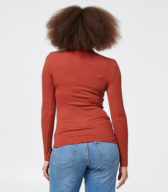 Mock Neck Ribbed Skivvy - Burnt Orange