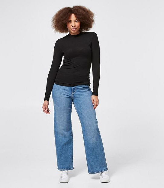 Mock Neck Ribbed Skivvy - Black