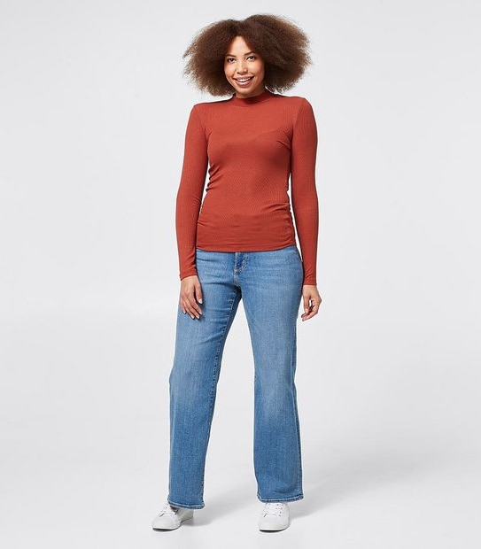 Mock Neck Ribbed Skivvy - Burnt Orange
