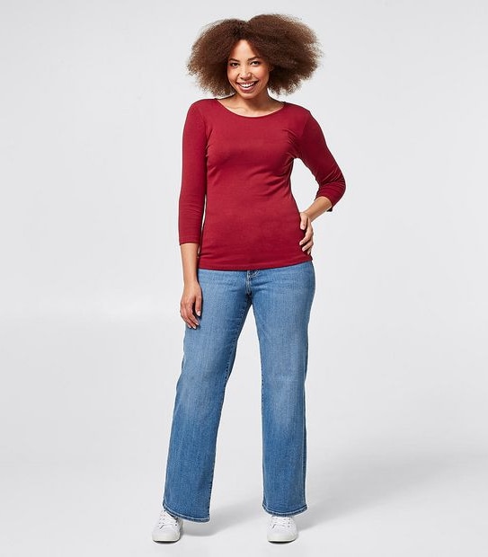 3/4 Sleeve Crew Neck Top - Red