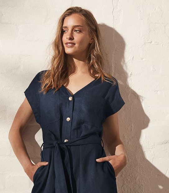Short Sleeve European Linen Shift Dress