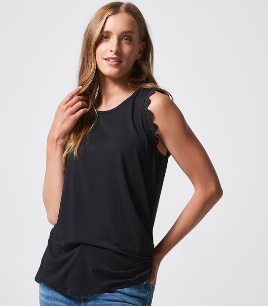 Jolie Lace Trim Sleeve Tank Top