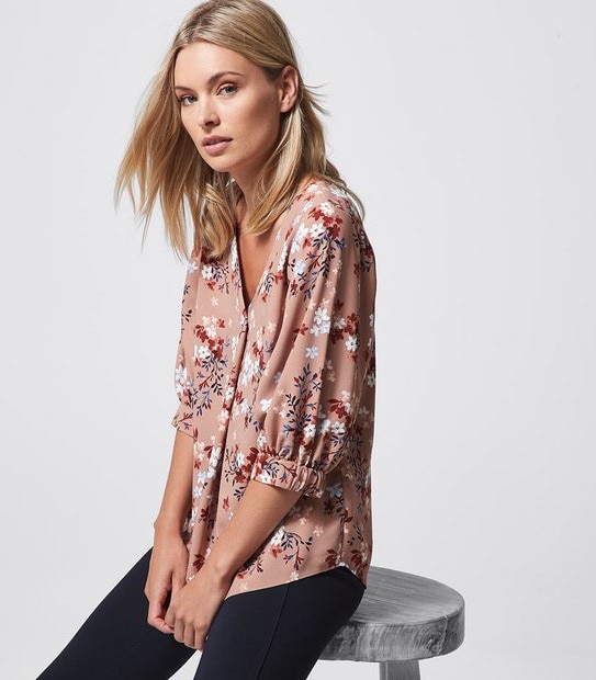 Preview 3/4 Sleeve Pleat Front Shell Top