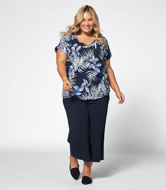 Belle Curve Printed Mary Top