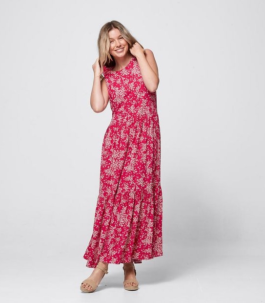 Scoop Neck Tiered Maxi Dress