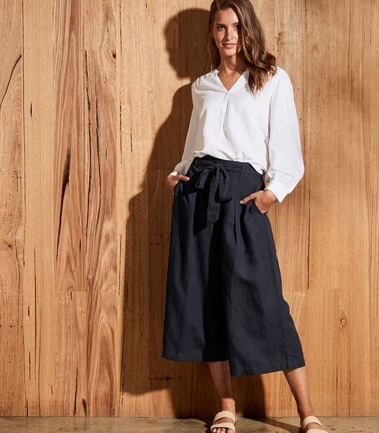 Linen Blend Overhead Blouse