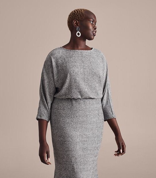 Curve Dolman Sleeve Knit Rib Dress