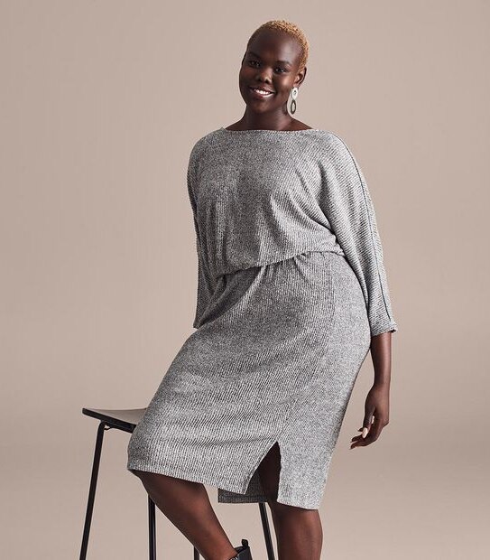 Curve Dolman Sleeve Knit Rib Dress