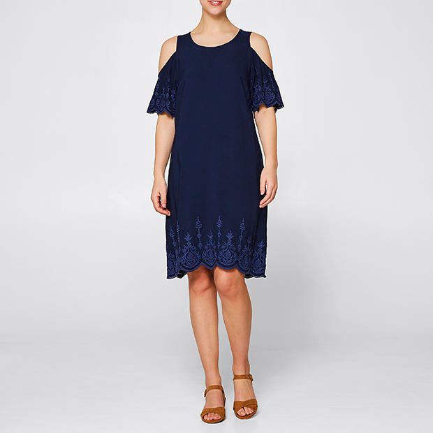 Embroidered Cold Shoulder Dress - Peacoat Blue | Target Australia