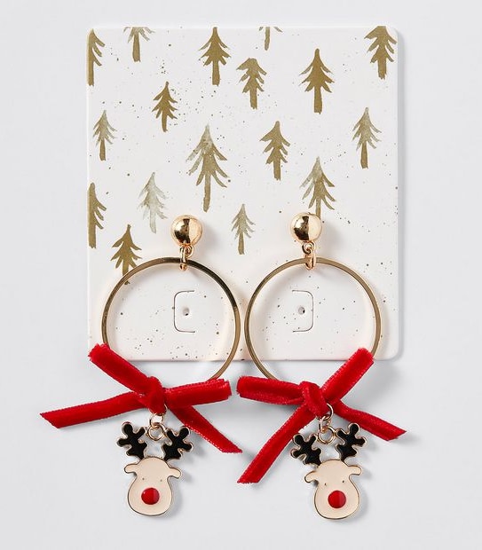 Christmas Reindeer Drop Hoop Earrings