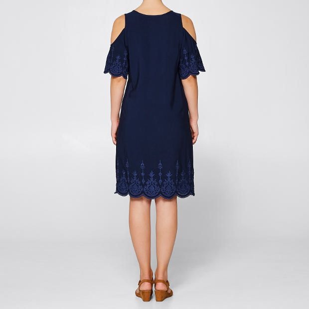 Embroidered Cold Shoulder Dress - Peacoat Blue | Target Australia