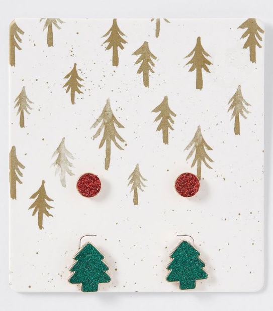 Christmas 2 Pack Tree Earrings Set